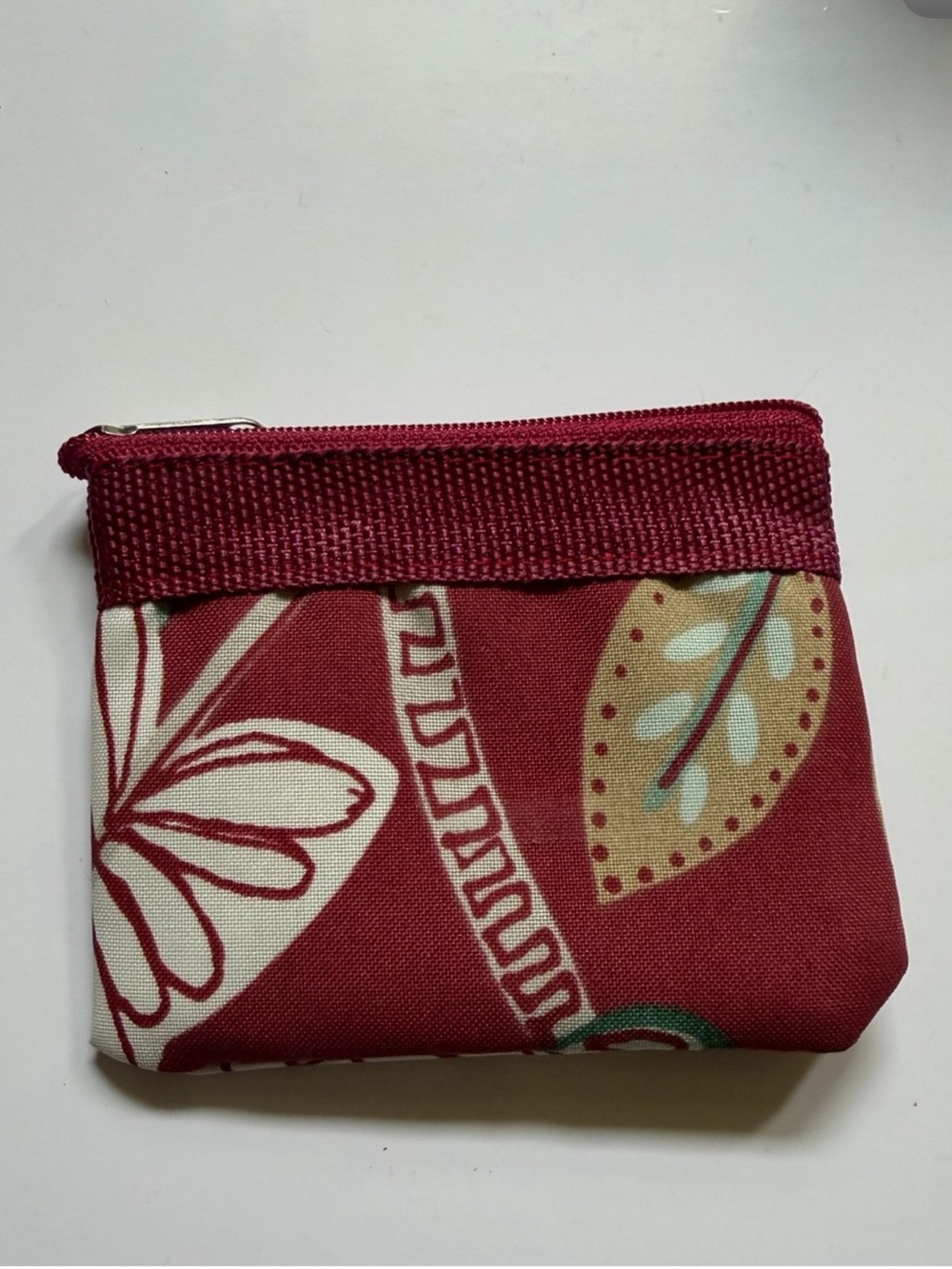 New Small Floral Zip Coin Purse - Burgundy